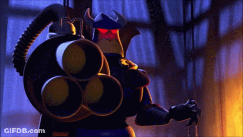 A Cartoon Character With Horns And A Beard Is Holding A Cannon GIF