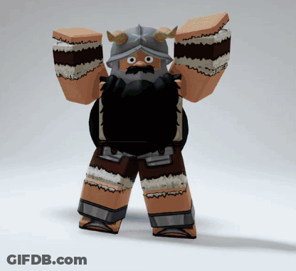 A Cartoon Character With Horns And A Beard Is Standing With His Arms In The Air GIF