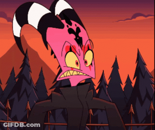 A Cartoon Character With Horns And A Black Jacket Is Standing In Front Of A Forest GIF