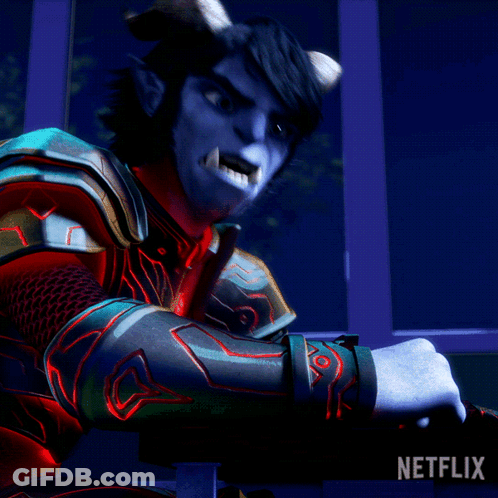 A Cartoon Character With Horns And A Netflix Logo In The Corner GIF