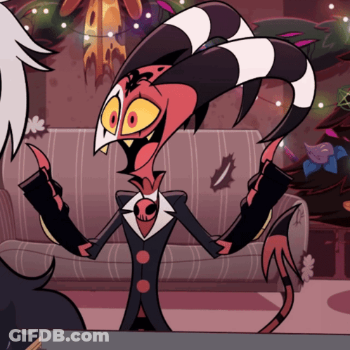 Cartoon Character With Horns And Skull Necklace GIF