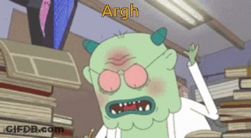 A Cartoon Character With Horns And The Word Argh On The Bottom GIF