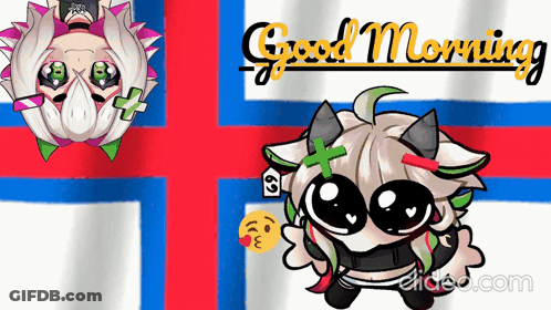 A Cartoon Character With Horns And The Words Good Morning On The Bottom GIF