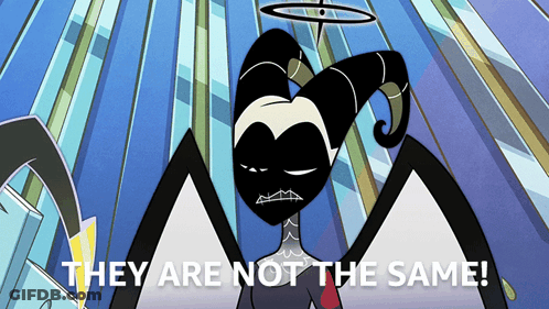 A Cartoon Character With Horns And The Words " They Are Not The Same " GIF