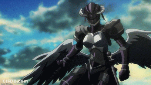 A Cartoon Character With Horns And Wings Is Holding A Sword GIF