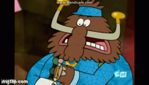 A Cartoon Character With Horns Is Holding A Pencil And Wearing A Blue Shirt .. GIF
