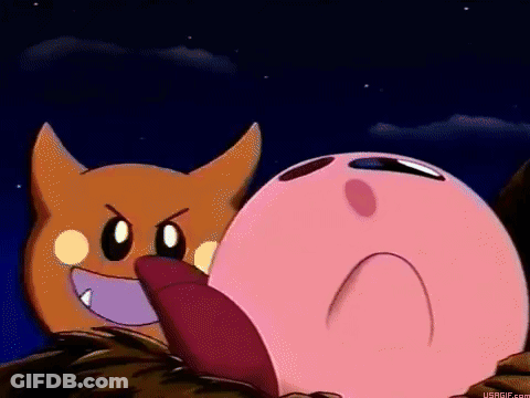 A Cartoon Character With Horns Is Standing Next To A Pink Cartoon Character With A Purple Tongue Sticking Out . GIF