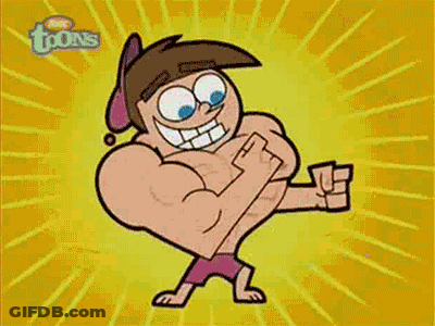 A Cartoon Character With Huge Muscles Is Smiling And Flexing His Muscles . GIF