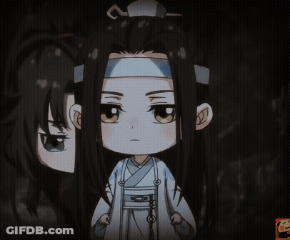 A Cartoon Character With Long Black Hair And A Blue Headband GIF