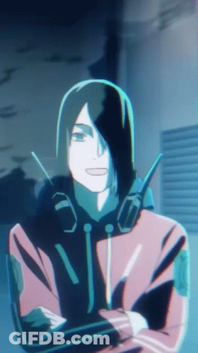 A Cartoon Character With Long Black Hair And Headphones On GIF