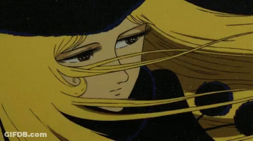 A Cartoon Character With Long Blonde Hair And A Black Hat GIF