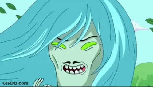 A Cartoon Character With Long Blue Hair And Green Eyes Is Making An Ok Sign GIF