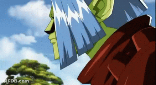 A Cartoon Character With Long Green Hair And A Red Jacket Is Standing In Front Of A Tree . GIF