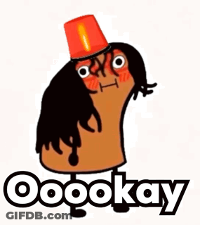 A Cartoon Character With Long Hair And A Red Bucket On His Head Says Ooookay GIF