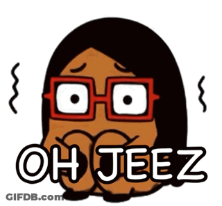 A Cartoon Character With Long Hair And Glasses Says " Oh Jeez " GIF