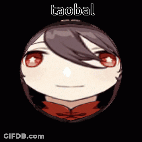 A Cartoon Character With Long Hair And Red Eyes Is In A Circle With The Word Taobal Written Above It . GIF