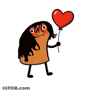 A Cartoon Character With Long Hair Is Holding A Red Heart Shaped Balloon GIF