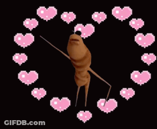 A Cartoon Character With Long Legs Is Surrounded By Pink Hearts On A Black Background GIF