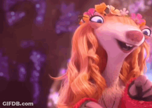A Cartoon Character With Long Red Hair Is Wearing A Red Dress And A Flower Crown . GIF