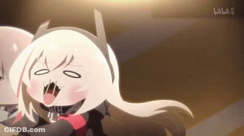 A Cartoon Character With Long White Hair Is Making A Funny Face With Her Mouth Open . GIF