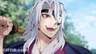 A Cartoon Character With Long White Hair Is Smiling And Holding A Sword GIF
