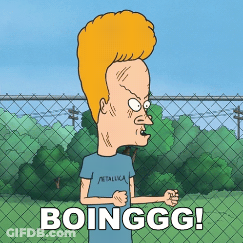 A Cartoon Character With Metallica On His Shirt Is Standing In Front Of A Chain Link Fence GIF