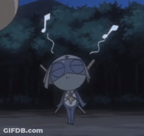 A Cartoon Character With Music Notes Coming Out Of Its Head GIF