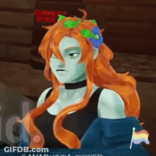 A Cartoon Character With Orange Hair And A Rainbow Flag In Her Hand GIF