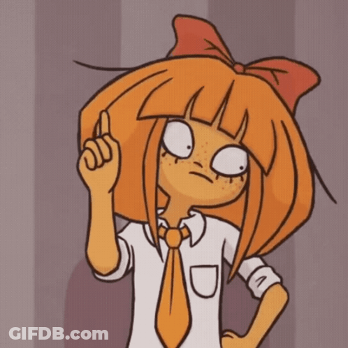 A Cartoon Character With Orange Hair And A Red Bow GIF