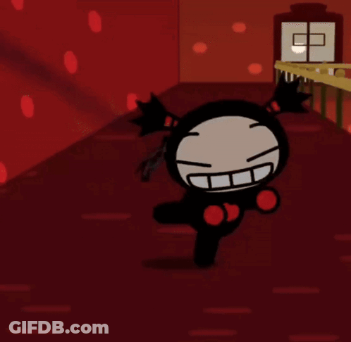 A Cartoon Character With Pigtails Is Smiling In A Room GIF