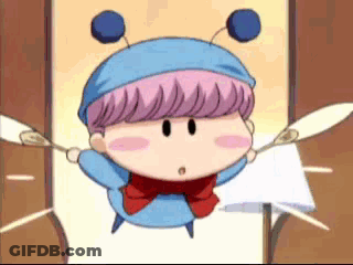 A Cartoon Character With Pink Hair And A Blue Hat GIF