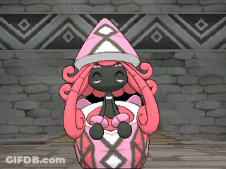 A Cartoon Character With Pink Hair And A Pink Hat Is Sitting In Front Of A Stone Wall GIF