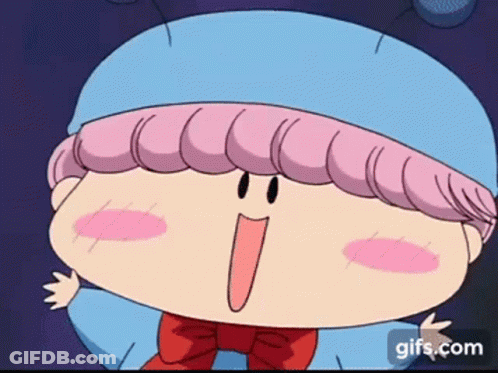 A Cartoon Character With Pink Hair And A Red Bow Tie GIF