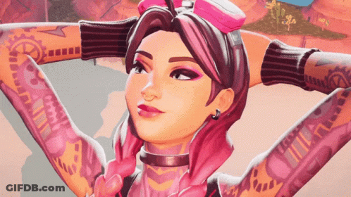 A Cartoon Character With Pink Hair And A Tattoo On Her Arm GIF