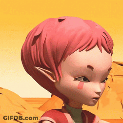 A Cartoon Character With Pink Hair And Ears GIF