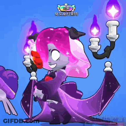 A Cartoon Character With Pink Hair And Horns Is Holding A Candle GIF