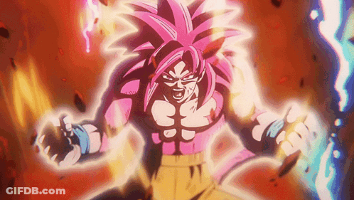 A Cartoon Character With Pink Hair And Muscles Is Standing In Front Of A Fireball . GIF
