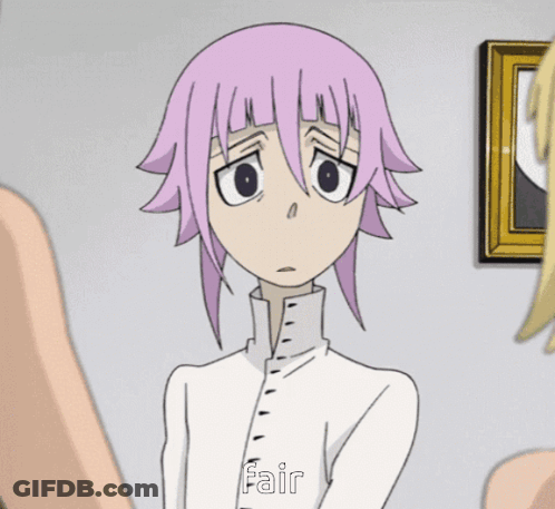A Cartoon Character With Pink Hair And The Word Fair On Her Chest GIF