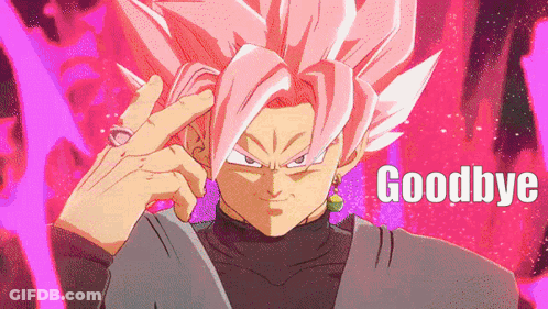 A Cartoon Character With Pink Hair And The Word Goodbye In The Background GIF
