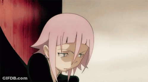 A Cartoon Character With Pink Hair And White Eyes Looks Angry GIF