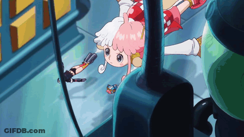 Pink-Haired Cartoon With White Wings Lying Down GIF