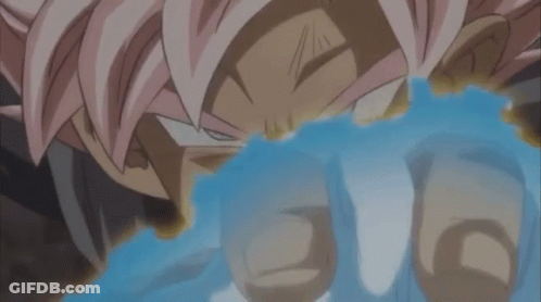 A Cartoon Character With Pink Hair Is Holding A Blue Beam GIF