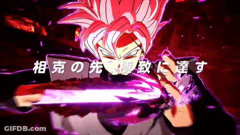 A Cartoon Character With Pink Hair Is Holding A Purple Sword In Front Of Chinese Writing GIF