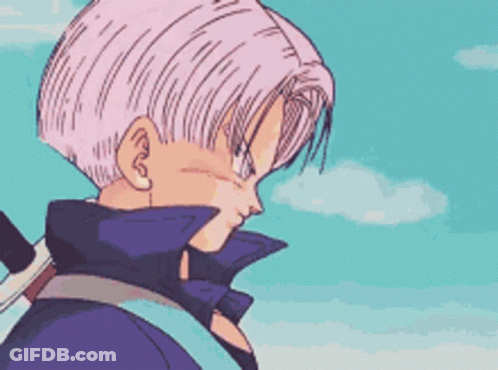 A Cartoon Character With Pink Hair Is Standing In Front Of A Blue Sky . GIF