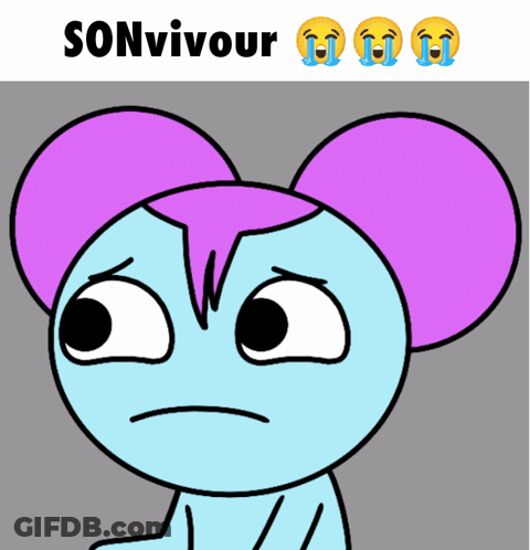 A Cartoon Character With Purple Ears And The Words Sonvivour On The Top GIF