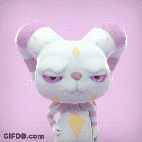 A Cartoon Character With Purple Eyes And A Diamond On Its Chest GIF