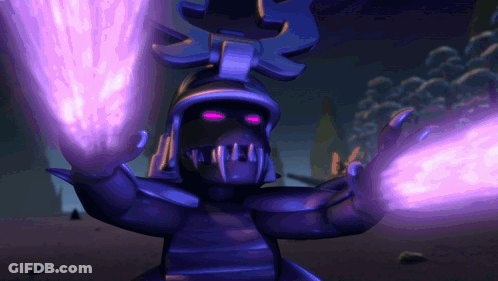 A Cartoon Character With Purple Eyes Is Holding A Sword GIF