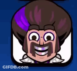 A Cartoon Character With Purple Hair And A Mustache Is Smiling And Wearing A Suit . GIF