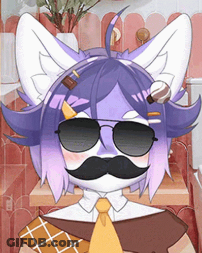 A Cartoon Character With Purple Hair And A Mustache Wearing Sunglasses And A Tie GIF