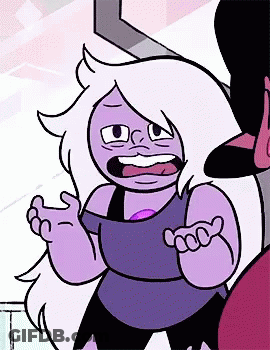 A Cartoon Character With Purple Hair And A Purple Shirt Is Standing Next To Another Character . GIF